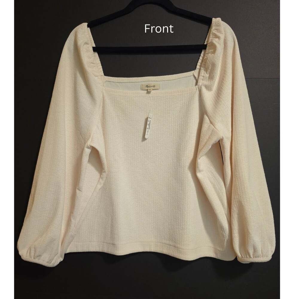 Madewell NWT Cream Textured Square Neck Puff Sleeve Blouse XL Romantic Boho - Picture 2 of 12